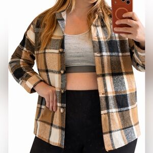 Checked Longline Shacket in Camel and Black